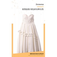 温碧霞IRENENA服装品牌,纯色抹胸褶皱夏季露肩公主连衣裙